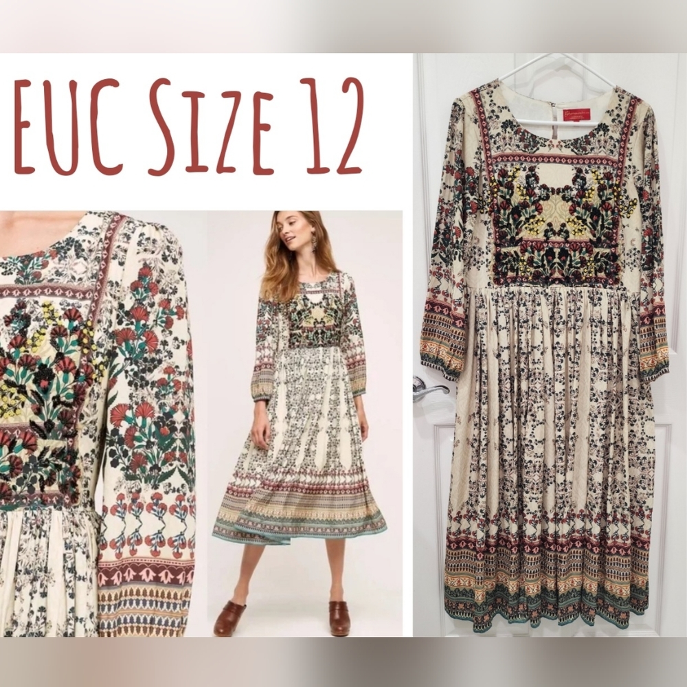 Bhanuni by Jyoti Far Fields Embellished Beaded Floral Midi Dress Anthropologie